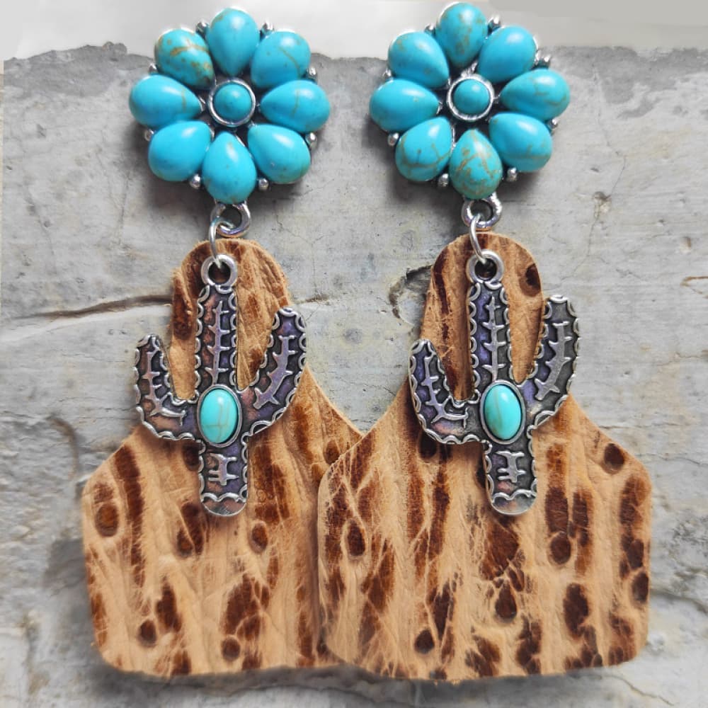 Turquoise Cactus Dangle Earrings