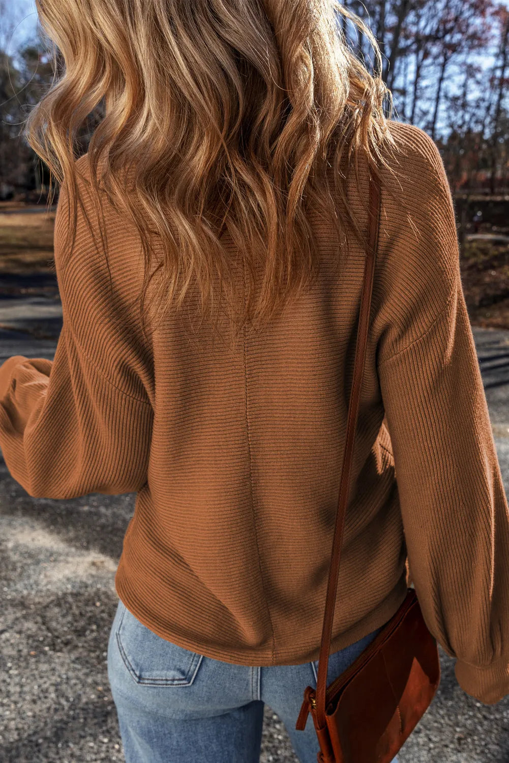 V-Neck Dropped Shoulder Long Sleeve Sweater