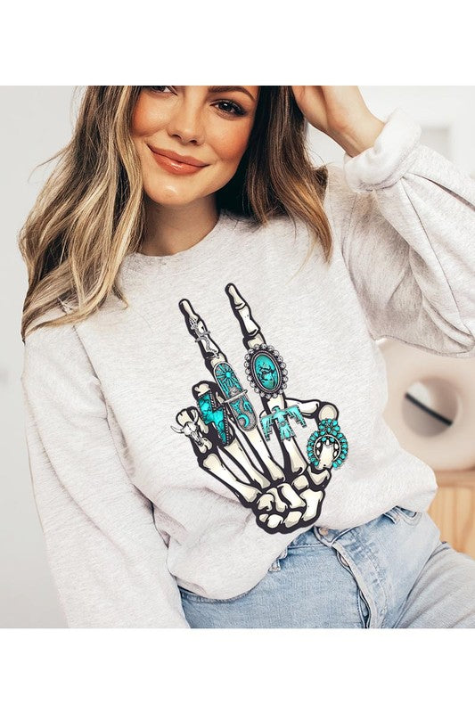 Skeleton Concho Rings Graphic Fleece Sweatshirts