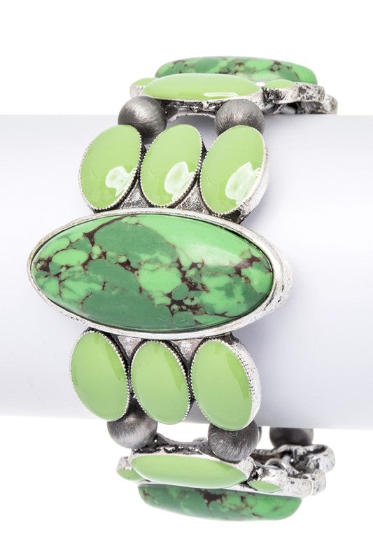 Oval Stone Enamel Stretch Western Bracelet