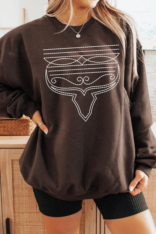 Western Boot Stitch Graphic Fleece Sweatshirts