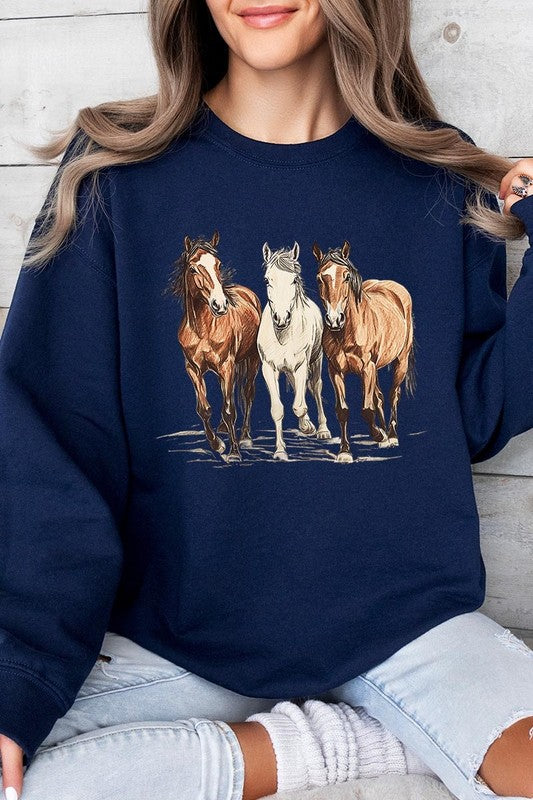 Three Horses Western Graphic Sweatshirt