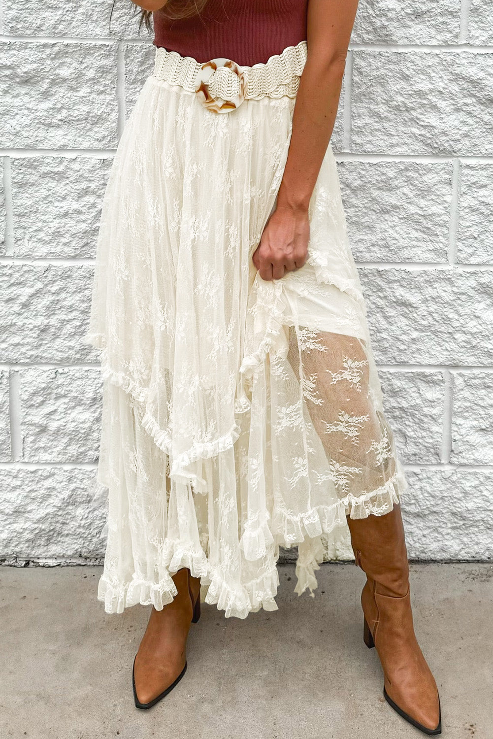 Lace Tiered Midi Skirt