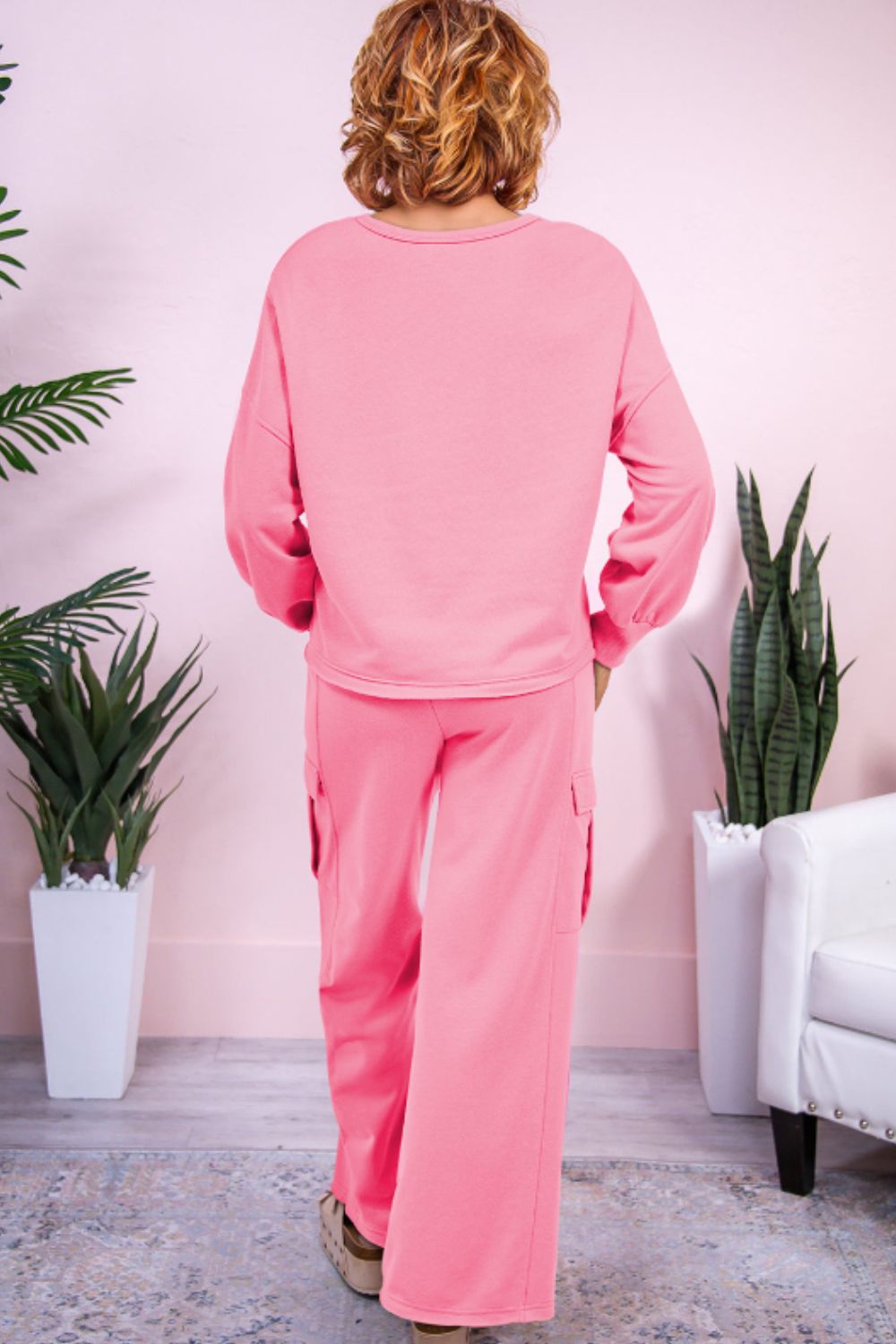 Full Size Round Neck Long Sleeve Top and Drawstring Pants Set